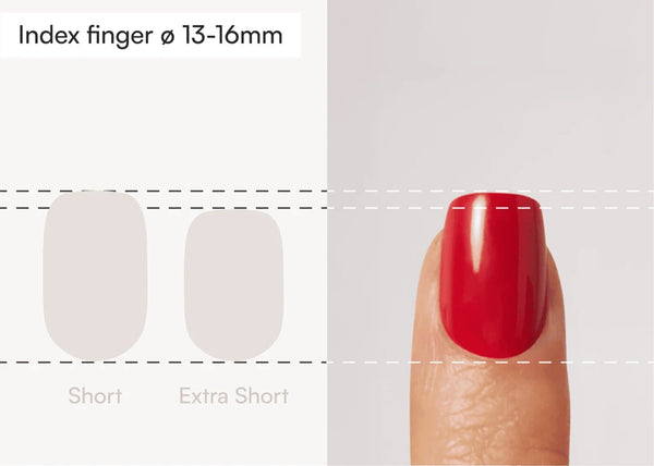 Square press ons compared with a real finger