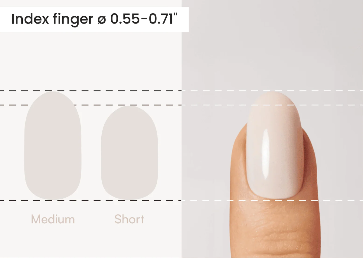 Round press ons compared with a real finger