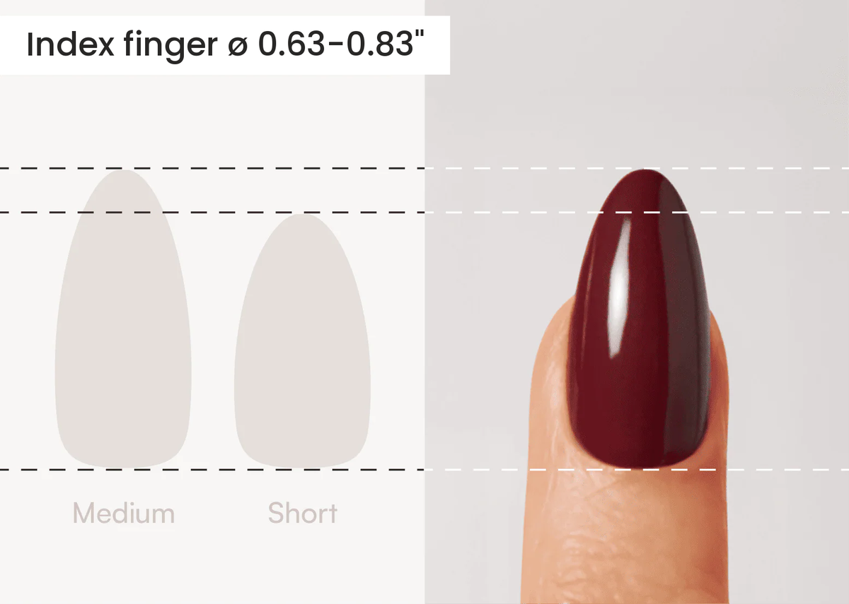 Almond press ons compared with a real finger