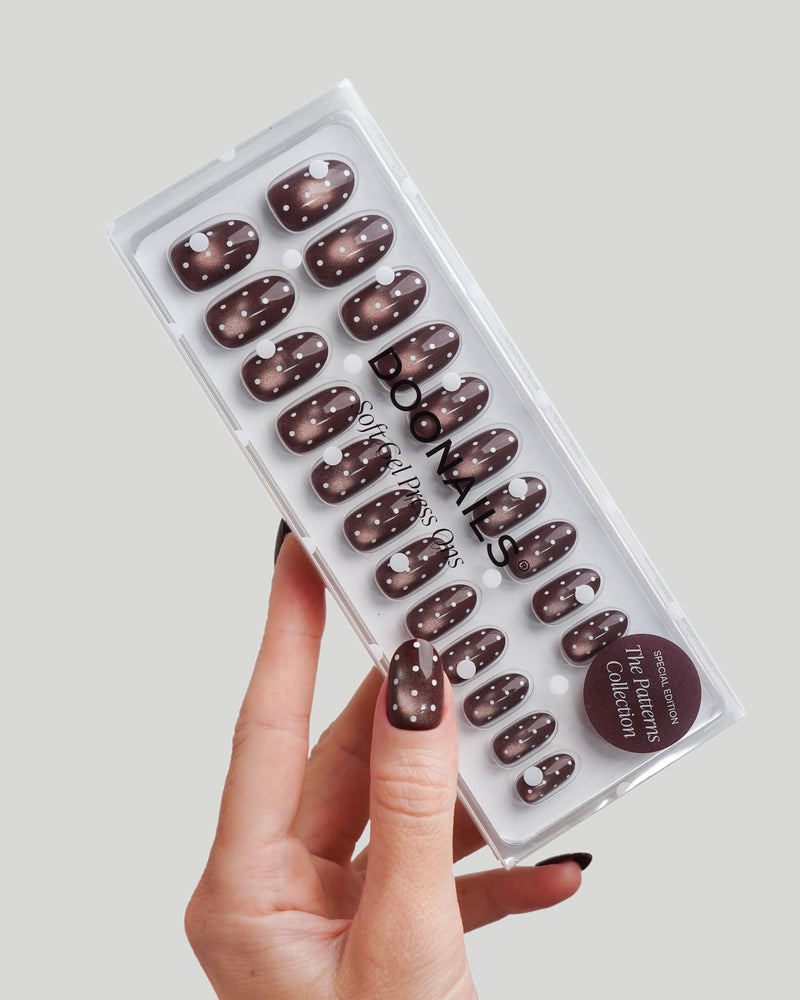 Brown Polka Dots Medium Round Soft Gel Press Ons
