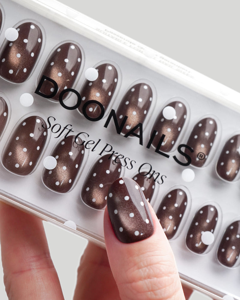 Brown Polka Dots Medium Round Soft Gel Press Ons