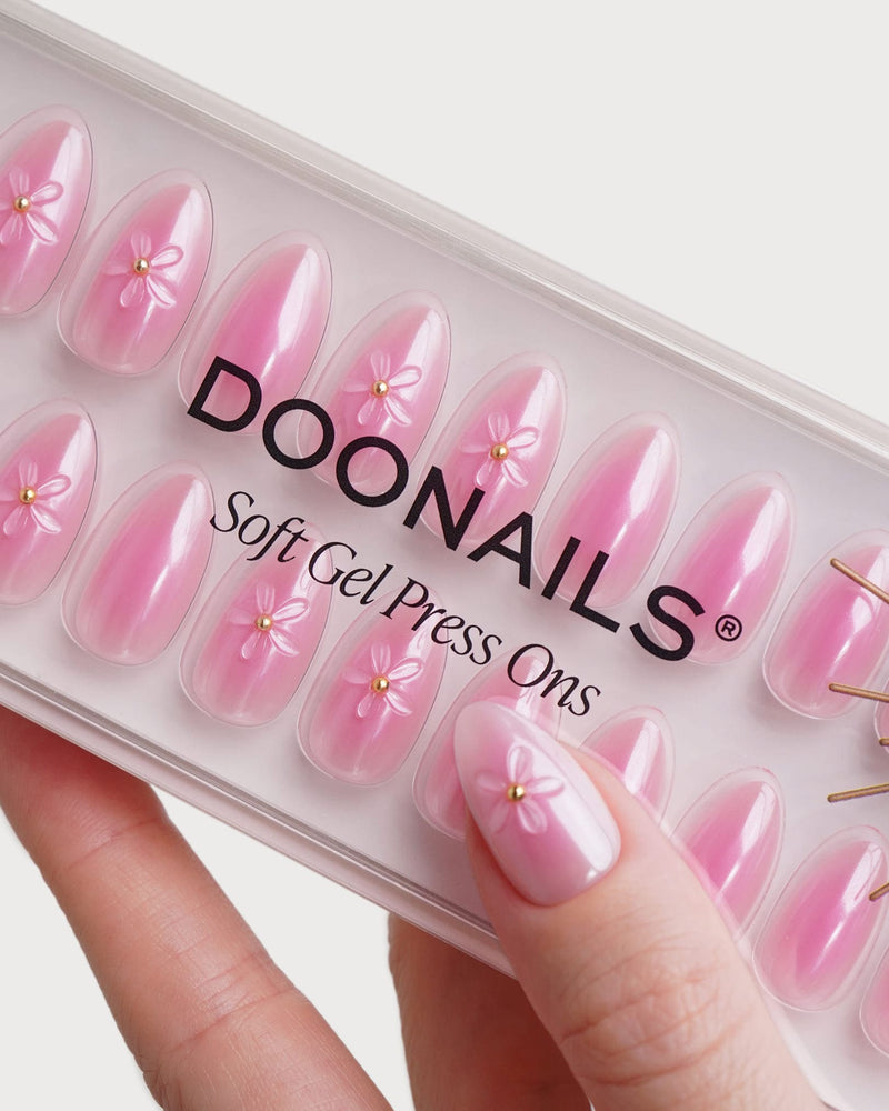 Glazed Pink Lotus Short Almond Soft Gel Press Ons