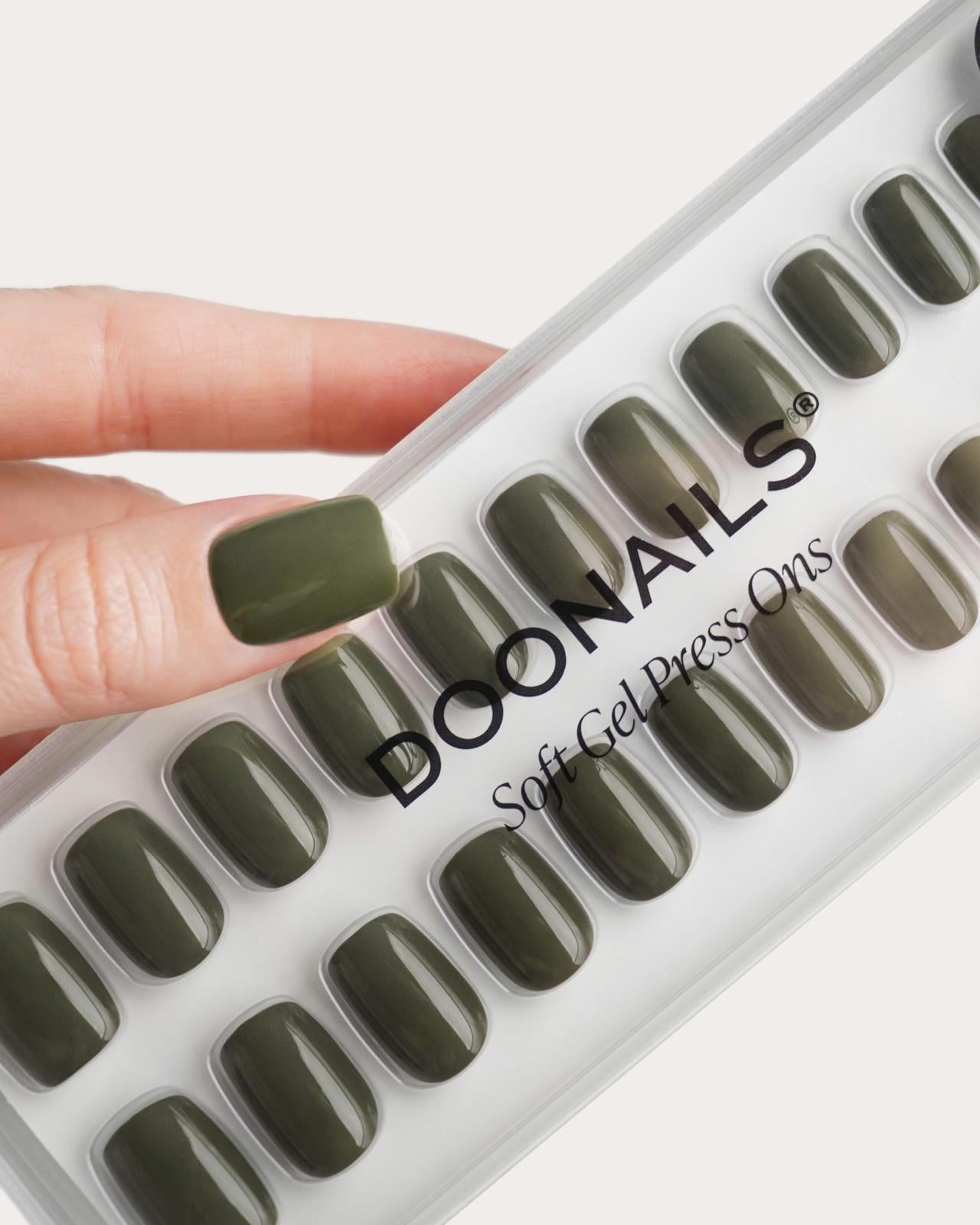 Moss Green Short Square Soft Gel Press Ons