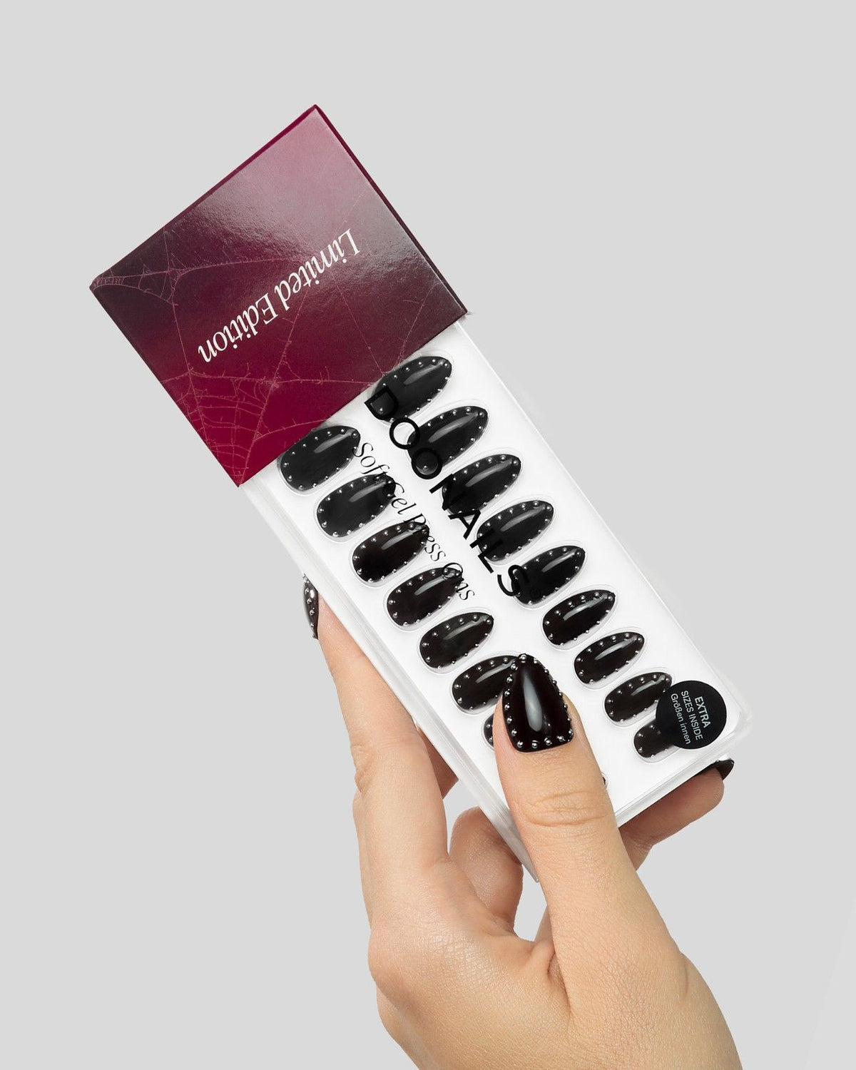Limited Edition Oxblood Studs Short Almond Soft Gel Press Ons