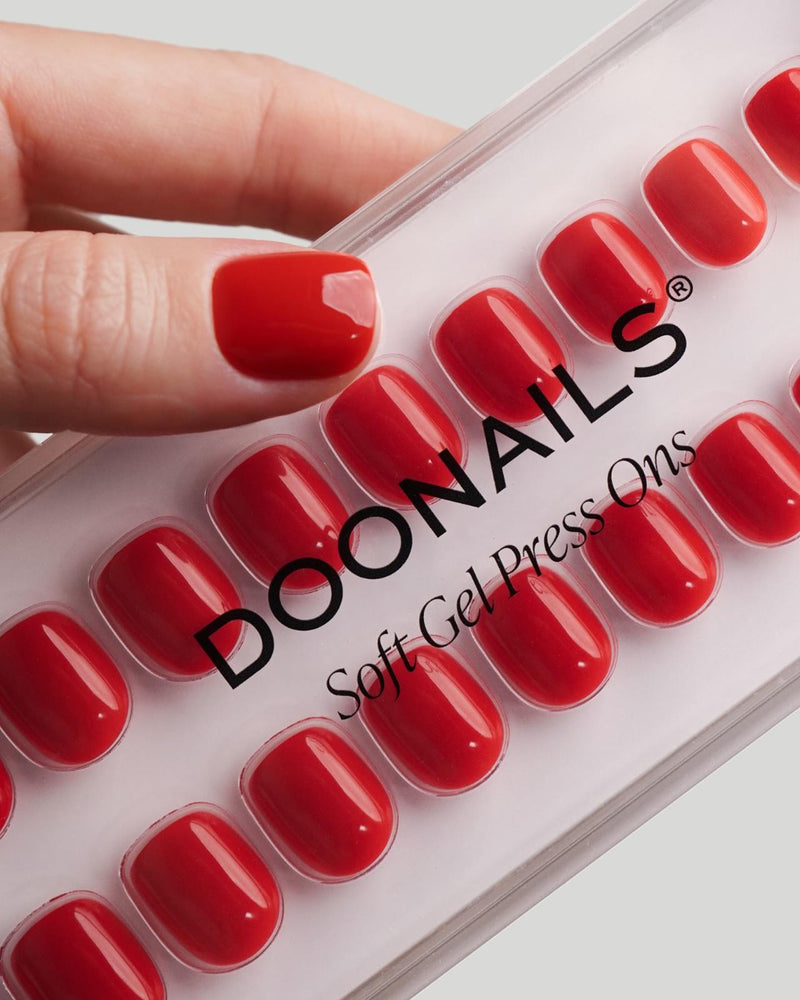 Rose Red Ultra Short Square Soft Gel Press Ons