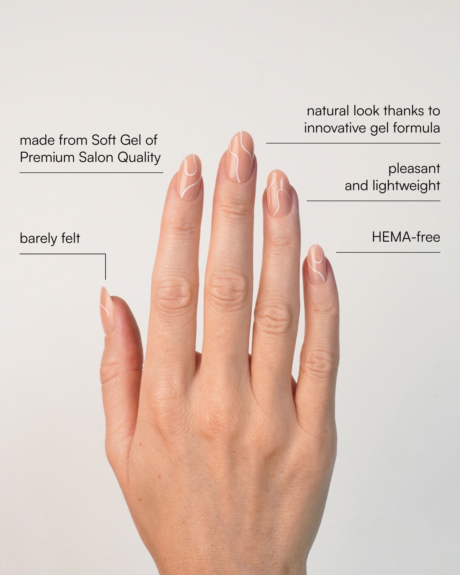 White Swirl Medium Round Soft Gel Press Ons