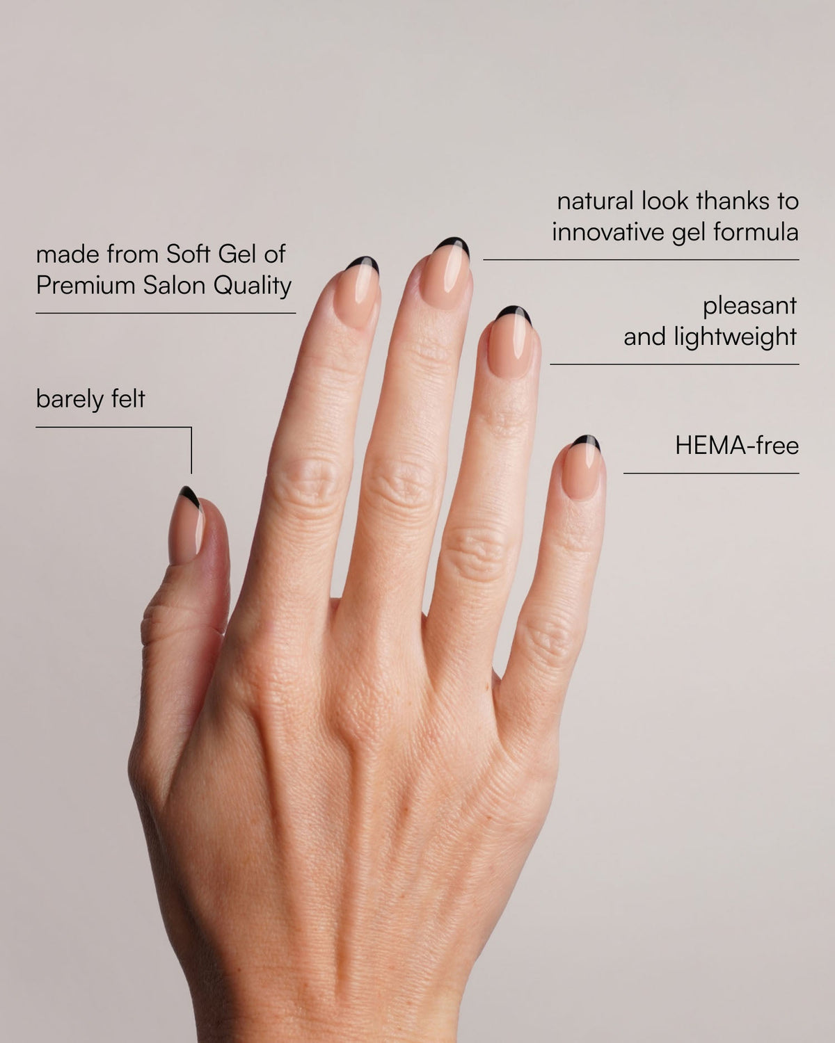 Black French Short Round Soft Gel Press Ons