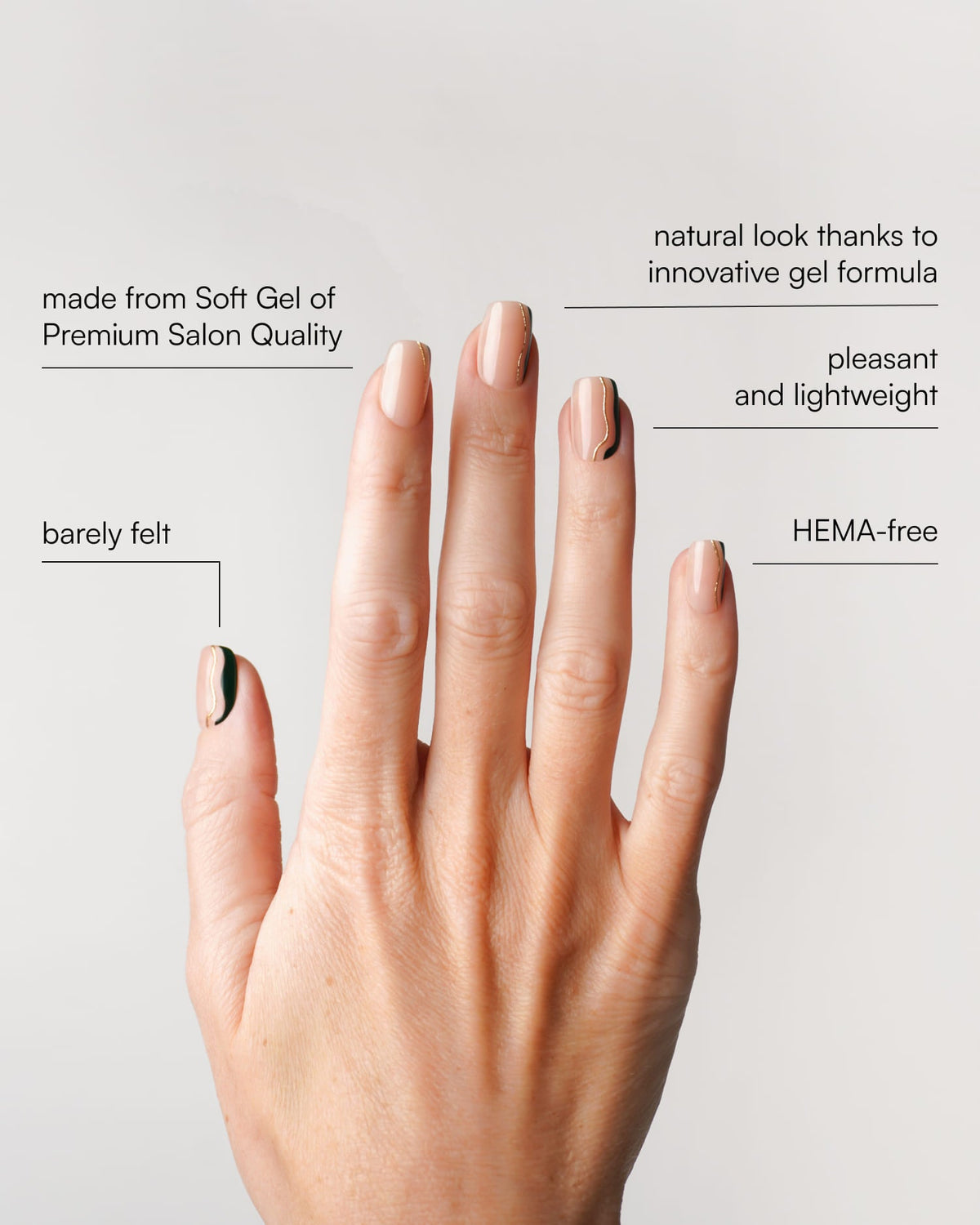 Gold Green Slate Swirl Short Square Soft Gel Press Ons