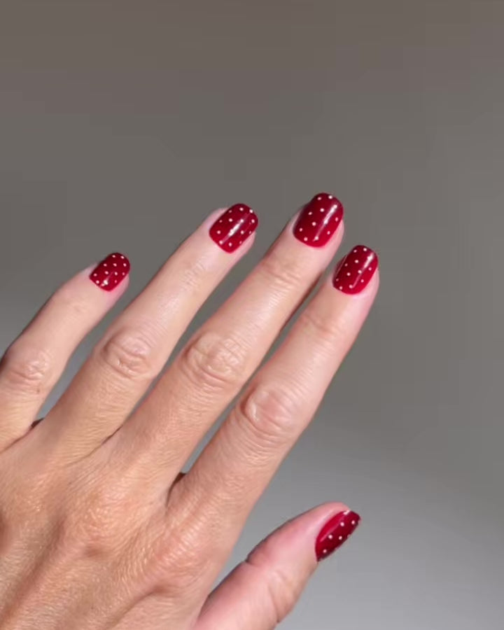 Cherry Polka Dots Extra Short Square Soft Gel Press Ons