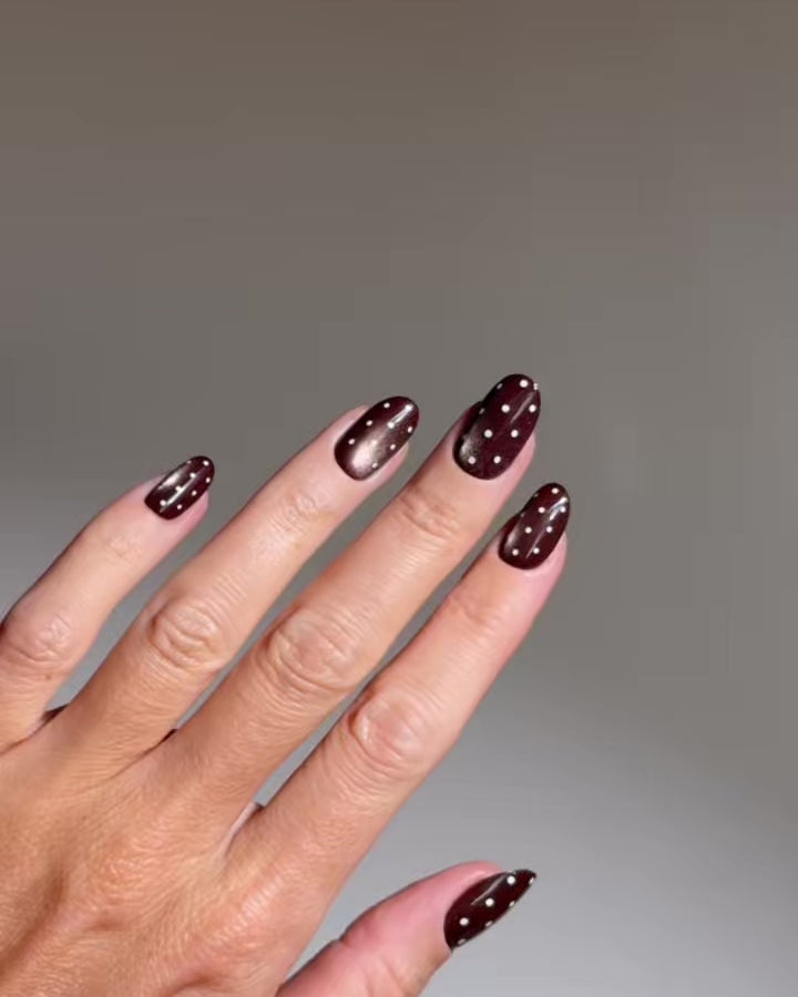 Brown Polka Dots Medium Round Soft Gel Press Ons