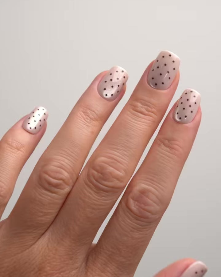 Blush Polka Dots Short Square Soft Gel Press Ons
