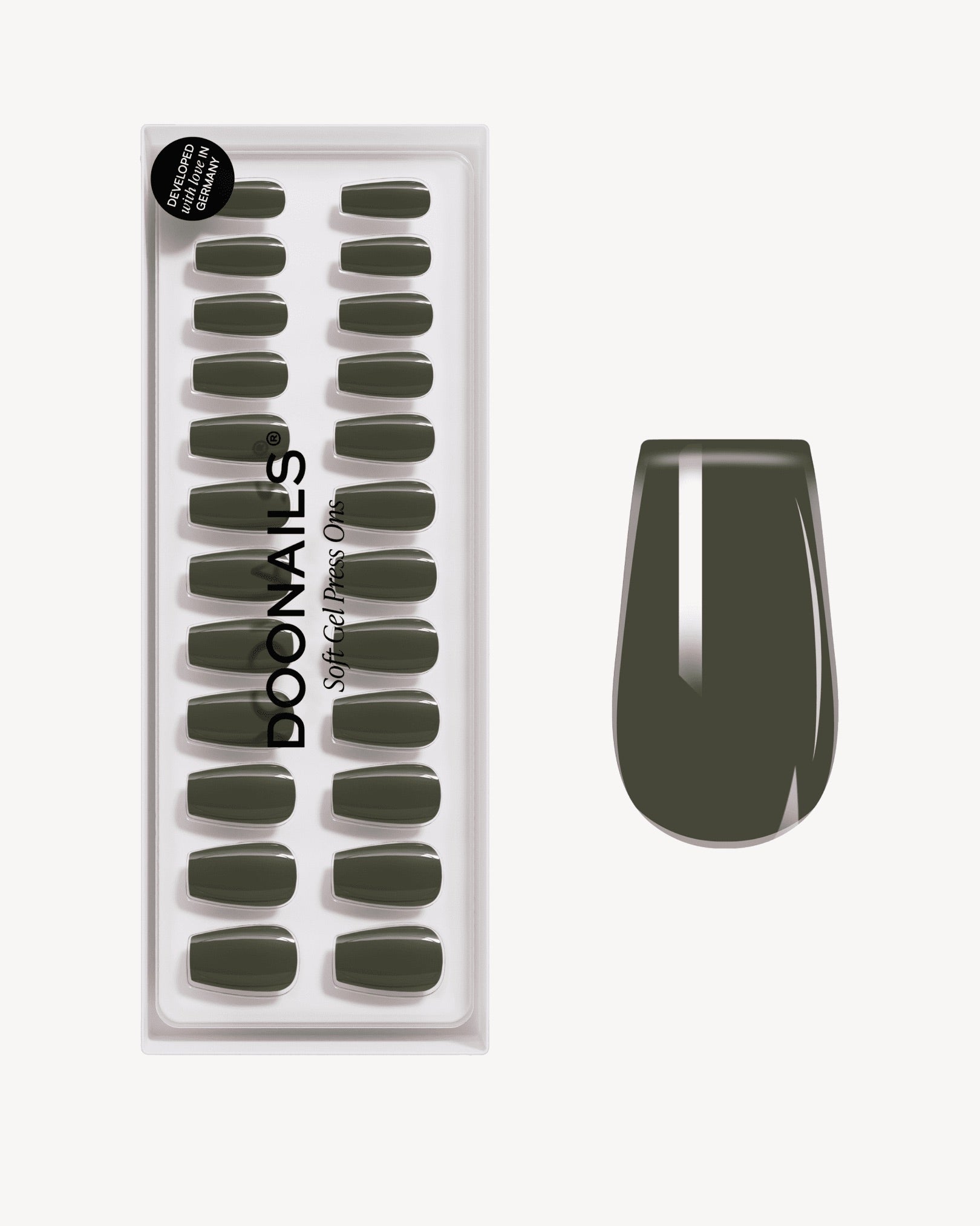 Khaki Short Coffin Soft Gel Press Ons