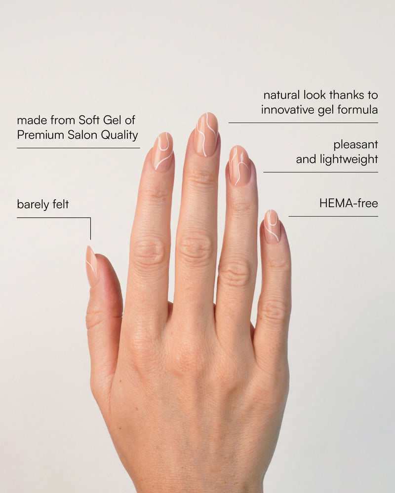 White Swirl Medium Round Soft Gel Press Ons - Doonails US