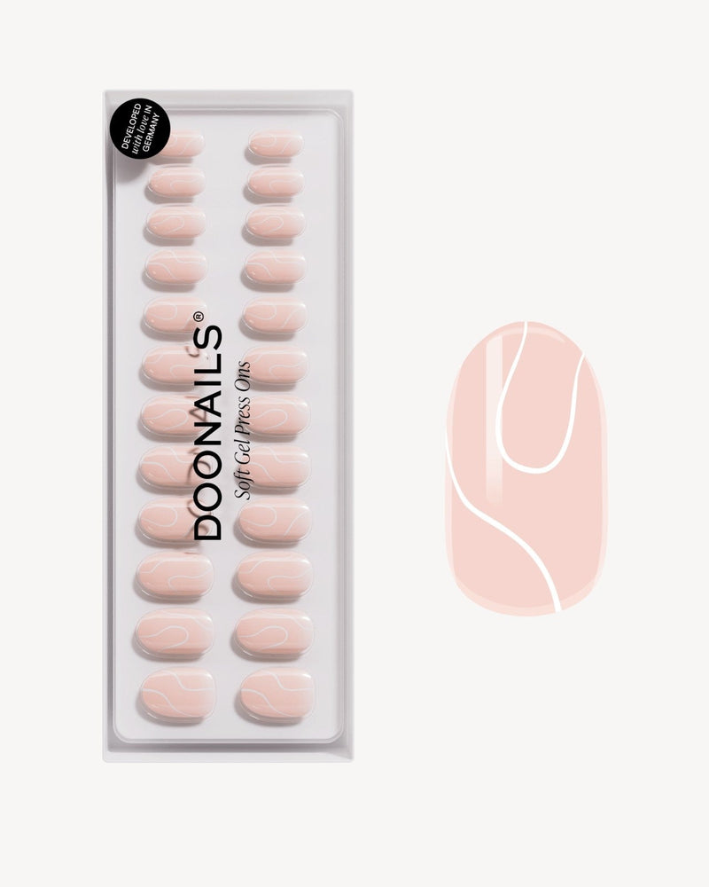 White Swirl Medium Round Soft Gel Press Ons - Doonails US
