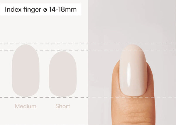 Round press ons compared with a real finger
